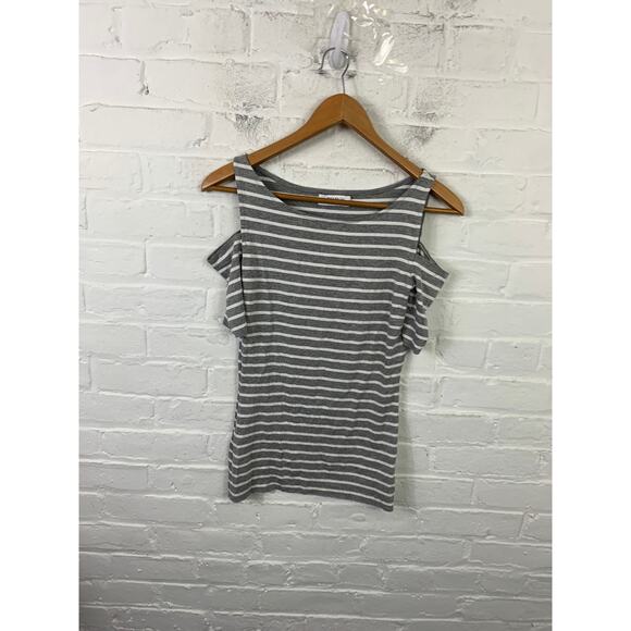 Bailey 44 Women's Striped Cold Shoulder Tee Top Short Sleeve Gray/White Size XS - Picture 1 of 5